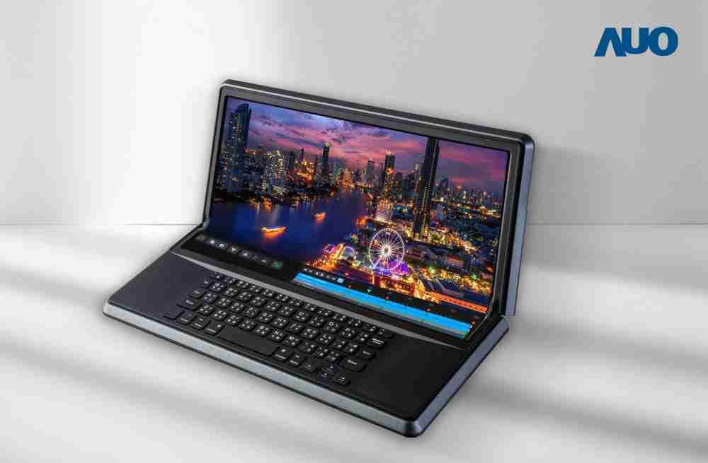 财神娱乐14.6吋Micro LED折迭显示屏幕，，，，搭配半径4mm的弯折绞炼，，，，以及高画素、、高亮度、、、高对比度的显示技术特点，，，即便在大视角下仍保有绝佳色相与亮度